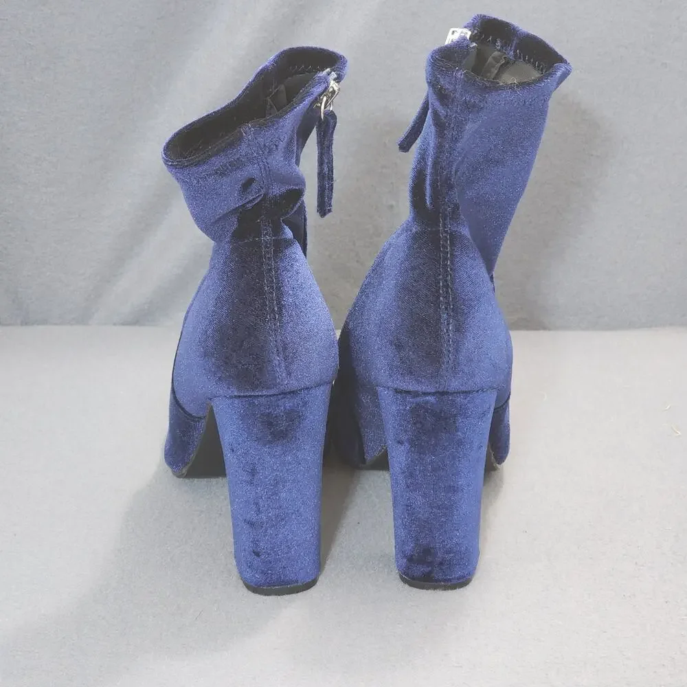 Steve Madden Womens Ankle Boots Booties 7.5 Edit Blue Velvet Side Zip 4" Heel - Picture 8 of 14